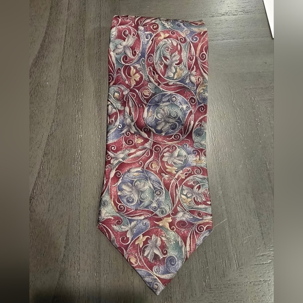 Vtg Henry Grethel Classic Mens Necktie 100% Italian Silk Floral Maroon  55”By 4”